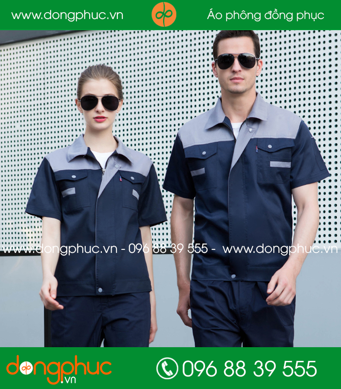 Mẫu bảo hộ màu tím than phối ghi cộc tay